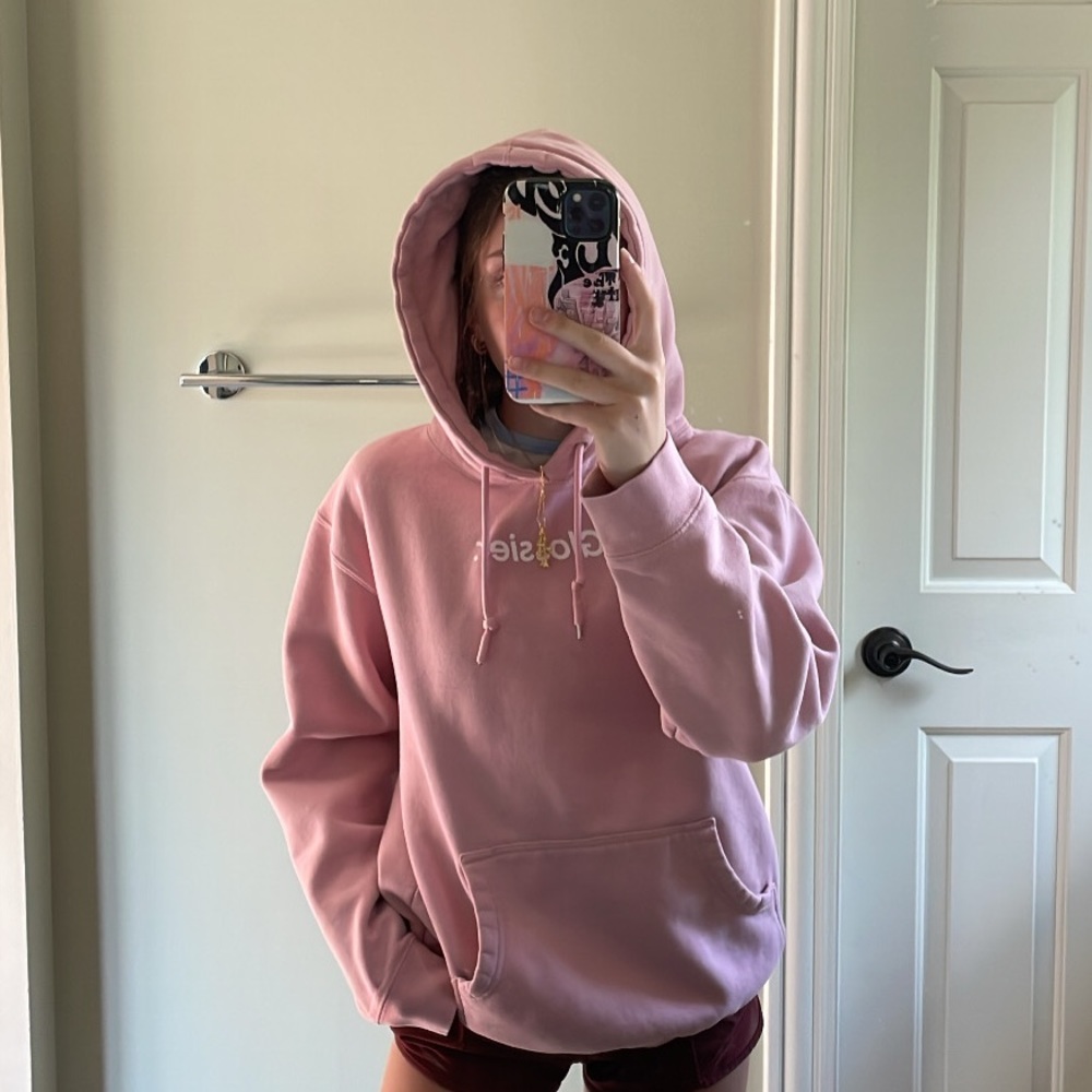 Glossier pink hoodie